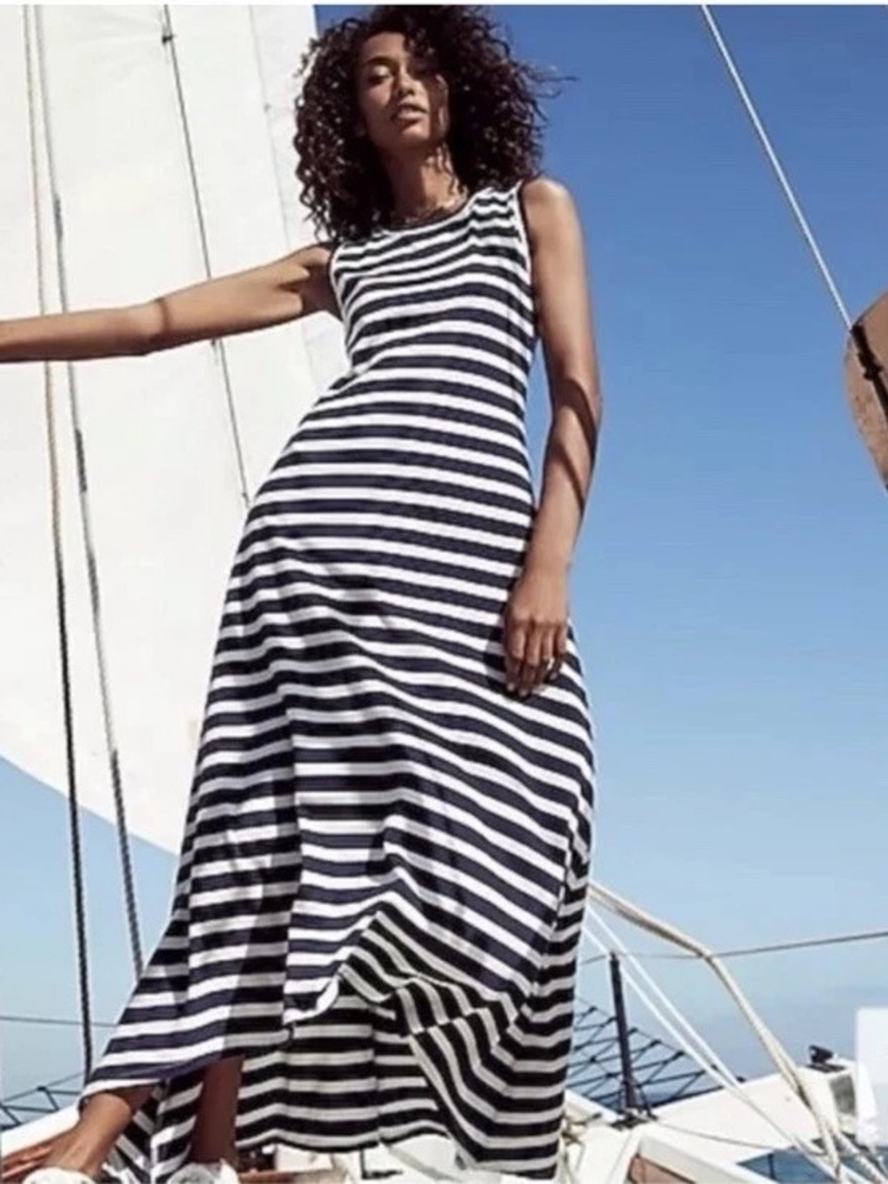 J. Crew Sleeveless Navy and White Striped Maxi Dress